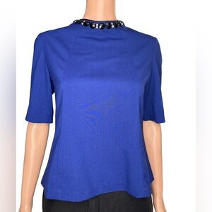 Royal Blue Beaded Blouse Size Medium (Size 38)